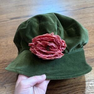 Vintage Green Hat with Pink Flower Accent